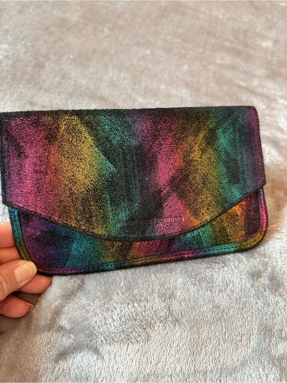Aimee Kestenberg Miami Envelope Wallet/Clutch Brushed Rainbow Metallic EUC